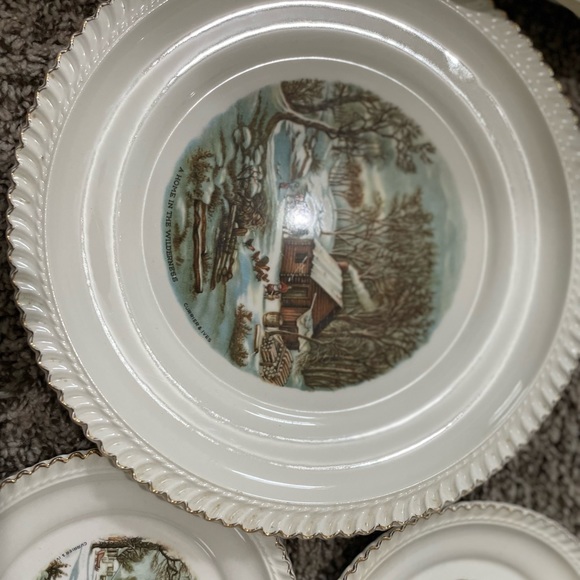 Harkerware USA Since 1840 Currier & Ives Scene Bread/Dessert Plates-Gold Trim - Picture 2 of 6